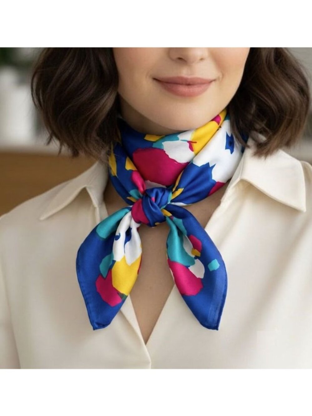 ❤️Elegant Bandana Square Scarf Silky Satin Soft Bright Blue Colorful Abstract❤️